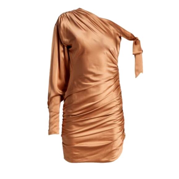 Cinq A Sept Thea Silk Cocktail Mini Dress 6 One Shoulder Neckline Puff Sleeve - Picture 9 of 13